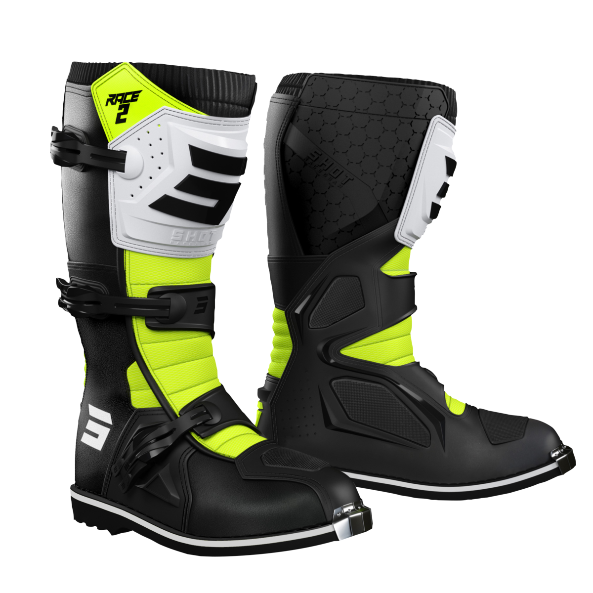 615-2220b.png SHOT Boots Race 2 Kid Black/White/Neon Yellow - Image 1