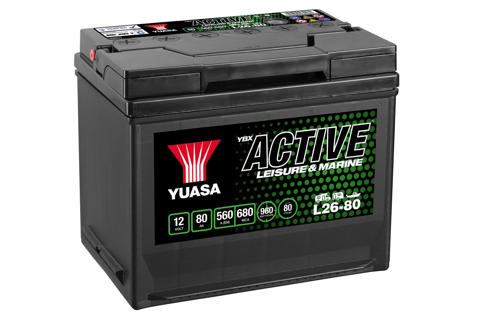 L26-80_Yuasa_HR.jpg Yuasa L26-80 Active Leisure Battery 12V 80Ah 560A Note: Pallet cargo (18) - Image 1